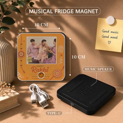 Personalized Musical Photo Fridge Magnet Gift for Raksha Bandhan | Rechargeable Sound Magnet Music Playable Rakhi Gift for Bhai & Bhen Keepsake Gift for Siblings